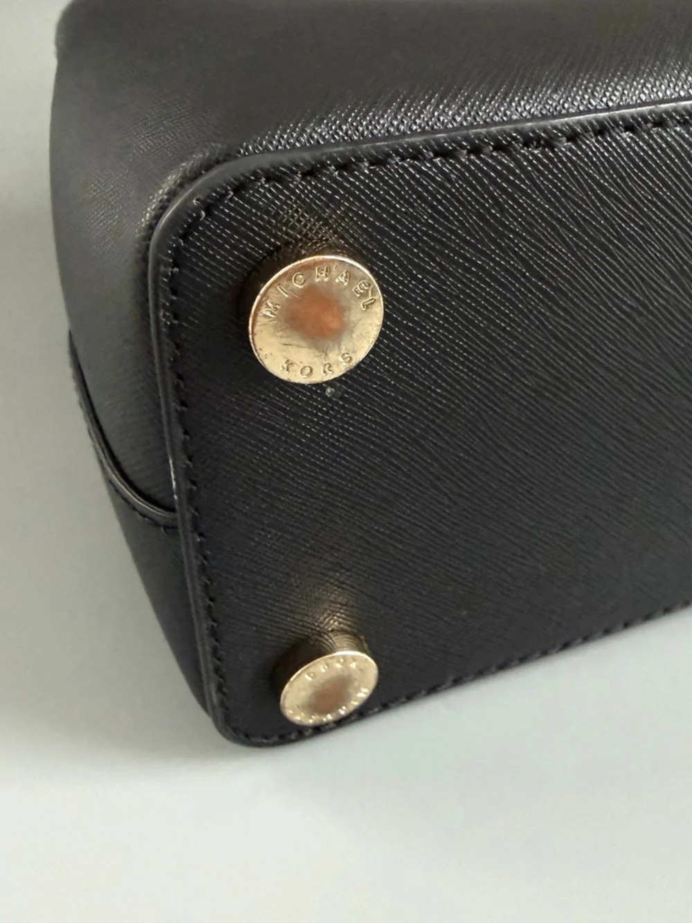 Michael Kors Small Saffiano Leather Top Handle Satchel Crossbody Bag Black Gold